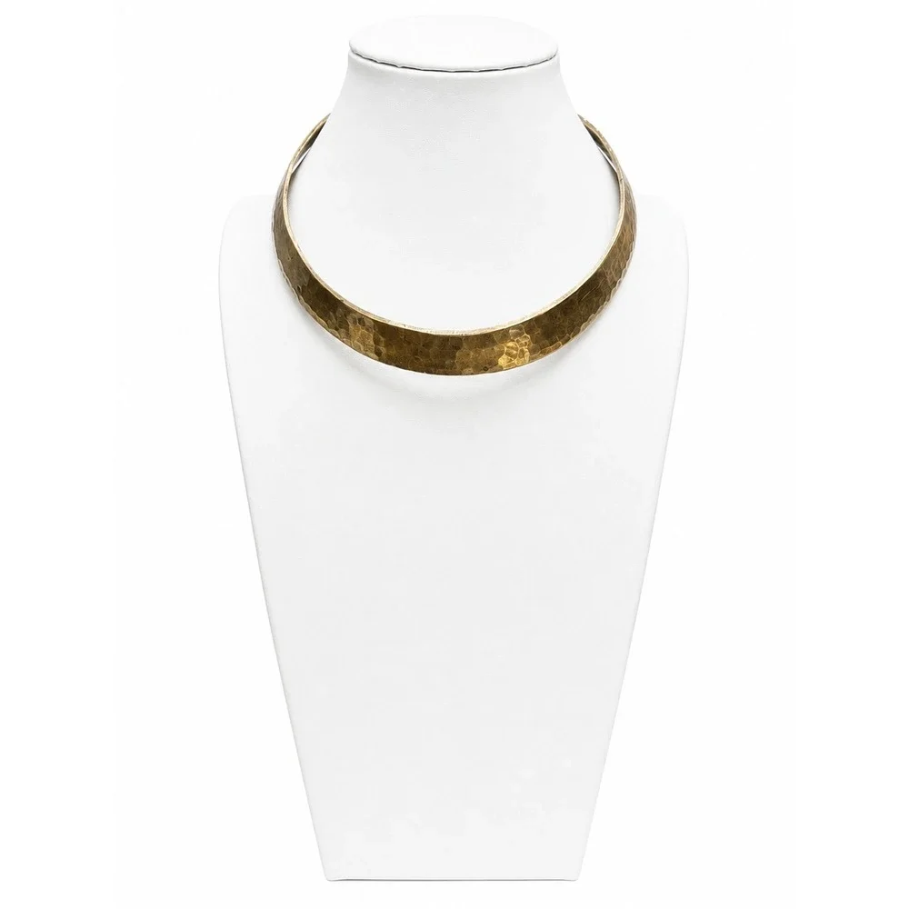 Vintage Hammered Brass Collar Necklace – Sculptural Statement Choker